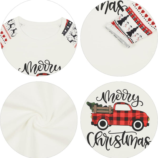Merry Christmas Baseball Women'S Long Sleeve Raglan Shirt - Plaid Truck Tree Graphic Splicing Top (White-Red, Xx-Large)