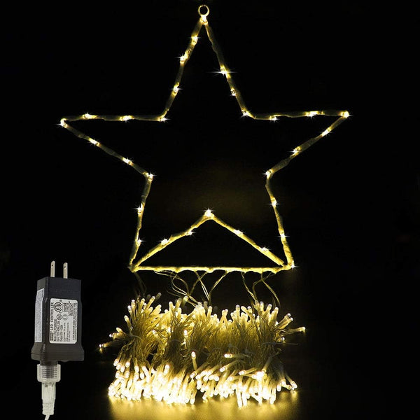 Christmas Decoration Star Lights Outdoor,320 LED 16.4Ft Christmas String Lights[8 Modes& Waterproof] for Halloween Xmas New Year Holiday Birthday(Iron) (Warm White)