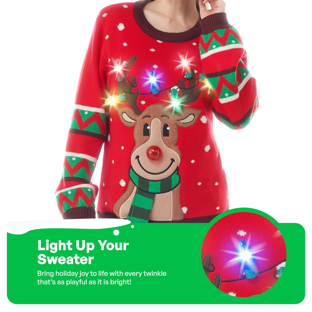 Light up Ugly Christmas Sweaters for Women,Funny LED Reindeer Christmas Sweater for Women,Holiday Sweater