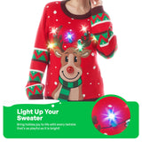 Light up Ugly Christmas Sweaters for Women,Funny LED Reindeer Christmas Sweater for Women,Holiday Sweater