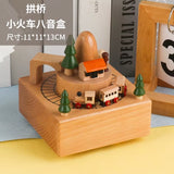 Wooden Carousel Music Box Ornaments Rotatable Hand-Cranked Music Box DIY Handmade Birthday Christmas Gift Children’S Toys