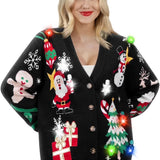 Light up Christmas Sweater Cardigan,Ugly Christmas Sweaters for Women,Funny Rudolph Reindeer Jumper Xmas Sweater for Women