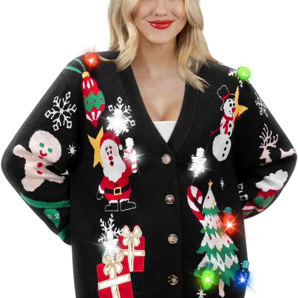 Light up Christmas Sweater Cardigan,Ugly Christmas Sweaters for Women,Funny Rudolph Reindeer Jumper Xmas Sweater for Women