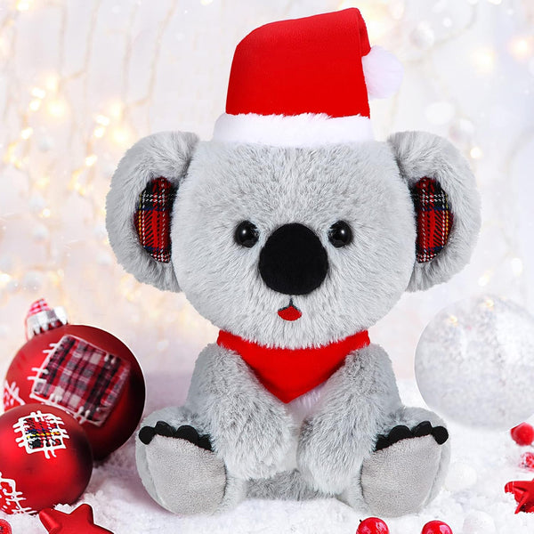 8 Inch Christmas Stuffed Animal Christmas Plush Doll with Santa Hat for Holiday Decoration Winter Gifts(Koalas Style)