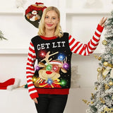 Unisex Light up Ugly Christmas Sweater,Knitted Ugly Sweater Christmas Pullover Crew Neck Sweaters with 9 Colorful Lights