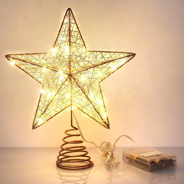 Christmas Tree Topper Star, Christmas Treetop Decorations with Warm White Led Light and Timer Function, Hollowed-Out Glittered Star for Home and Office Decoration, 8 X 10 Inch