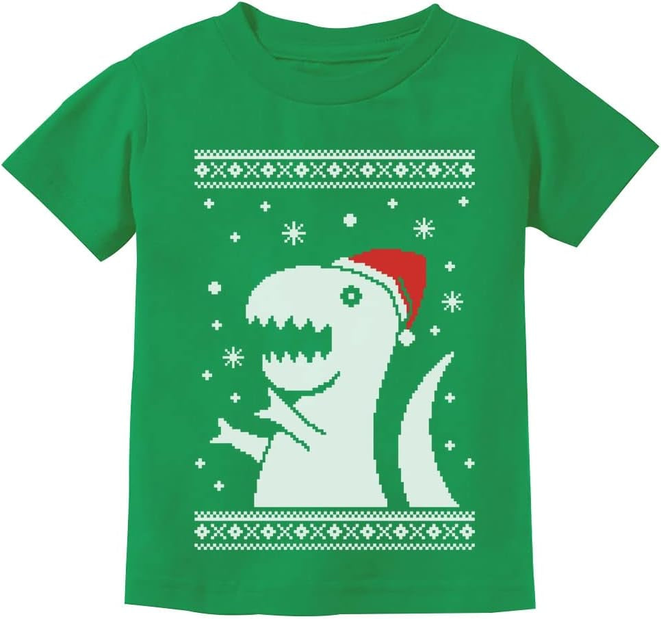 Big Trex Santa Ugly Christmas Dinosaur Sweater Style Kids T-Shirt