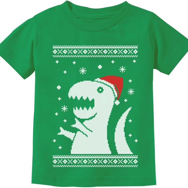 Big Trex Santa Ugly Christmas Dinosaur Sweater Style Kids T-Shirt
