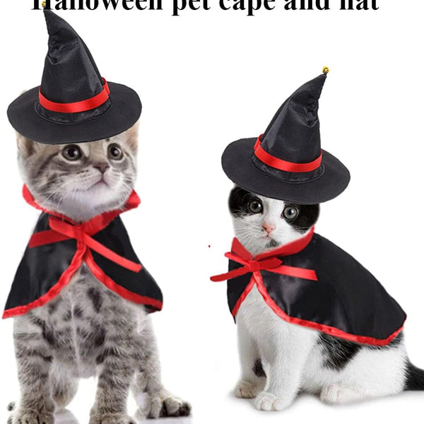 4 Pieces Halloween Pet Costume Set Bat Wings Witch Cloak Wizard Hat for Cats and Small Dogs Cute Puppy Cat Dress up Accessories Cosplay Halloween Party Decorations (Halloween)