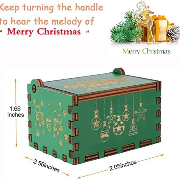 Merry Christmas Wooden Music Box Hand Cranked Music Box Engraved for Boys, Girls, Men and Women Ideal Gift for Christmas and New Year